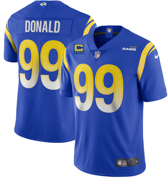 Men's Los Angeles Rams #99 Aaron Donald 2022 Royal With 4-star C Patch Vapor Untouchable Limited Stitched Jersey Men's Los Angeles Rams #99 Aaron Donald 2022 Royal With 4-star C Patch Vapor Untouchable Limited Stitched Jersey